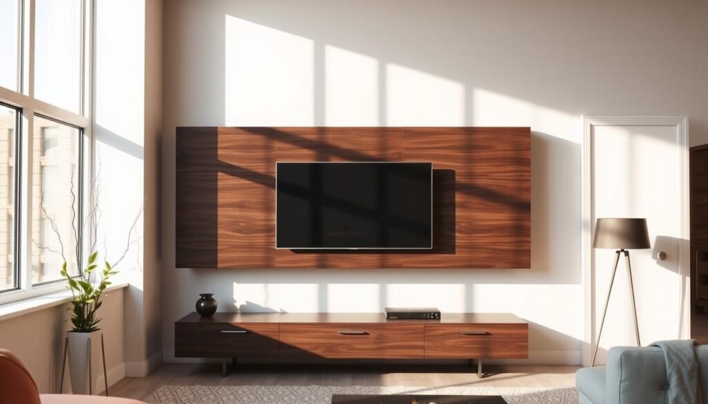 a sleek modern tv unit displayed in a well lit minimalist living room. the unit is made of 1024x585